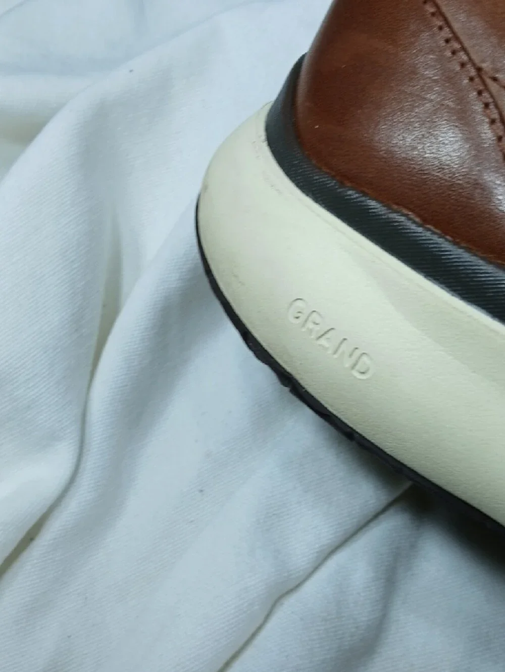 Cole Haan Grand OS Men's Brown Leather Derby Shoes with White Sole